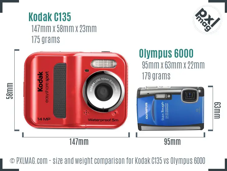 Kodak C135 vs Olympus 6000 size comparison