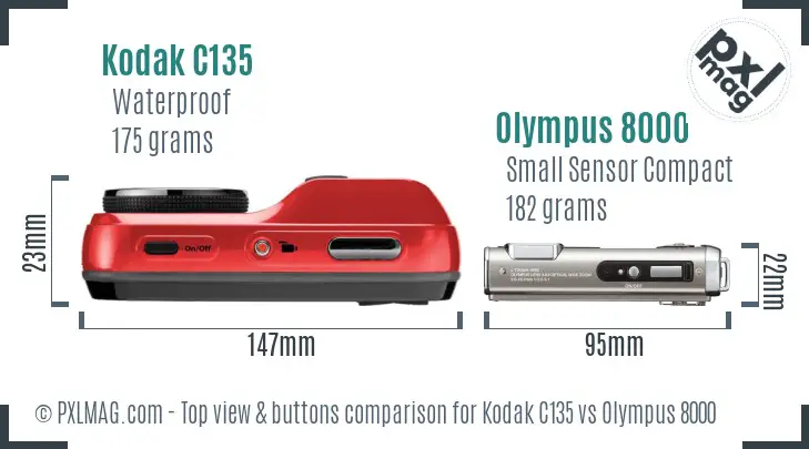 Kodak C135 vs Olympus 8000 top view buttons comparison Kodak C135 vs Olympus 8000 top view buttons comparison