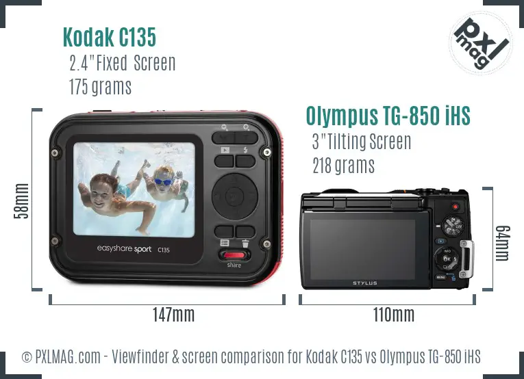 Kodak C135 vs Olympus TG-850 iHS Screen and Viewfinder comparison