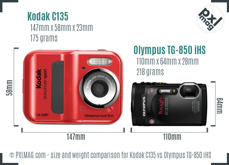 Kodak C135 vs Olympus TG-850 iHS size comparison