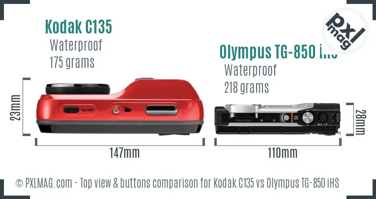 Kodak C135 vs Olympus TG-850 iHS top view buttons comparison