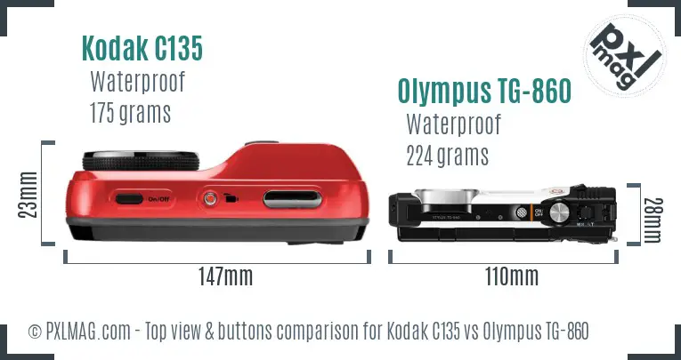 Kodak C135 vs Olympus TG-860 top view buttons comparison Kodak C135 vs Olympus TG-860 top view buttons comparison