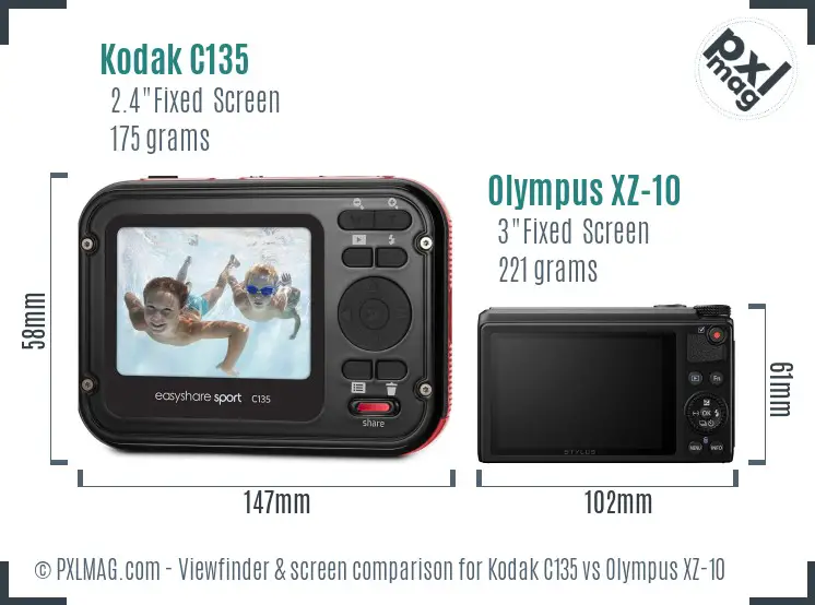 Kodak C135 vs Olympus XZ-10 Screen and Viewfinder comparison