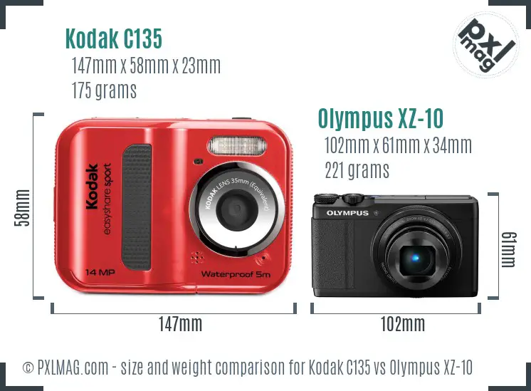 Kodak C135 vs Olympus XZ-10 size comparison