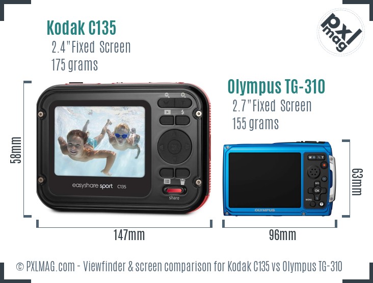 Kodak C135 vs Olympus TG-310 Screen and Viewfinder comparison