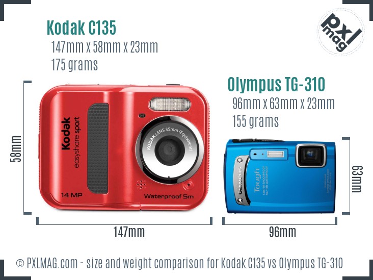 Kodak C135 vs Olympus TG-310 size comparison