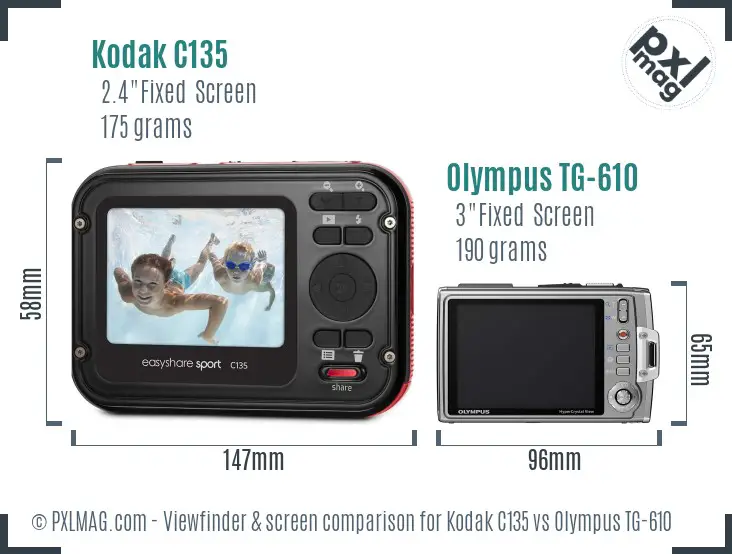 Kodak C135 vs Olympus TG-610 Screen and Viewfinder comparison