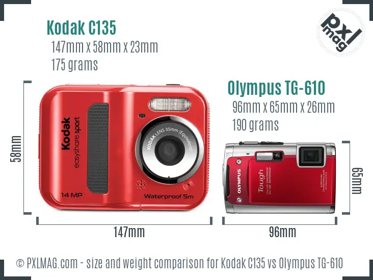 Kodak C135 vs Olympus TG-610 size comparison