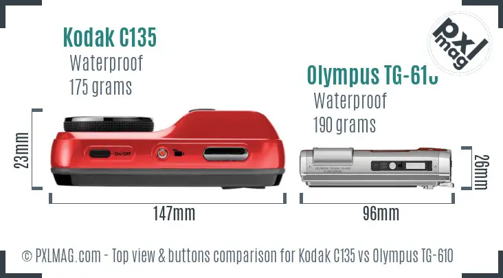 Kodak C135 vs Olympus TG-610 top view buttons comparison