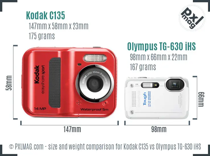 Kodak C135 vs Olympus TG-630 iHS size comparison Kodak C135 vs Olympus TG-630 iHS size comparison