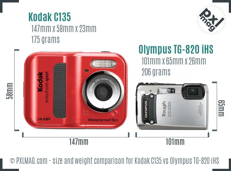 Kodak C135 vs Olympus TG-820 iHS size comparison