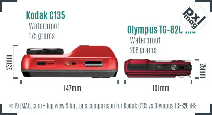 Kodak C135 vs Olympus TG-820 iHS top view buttons comparison