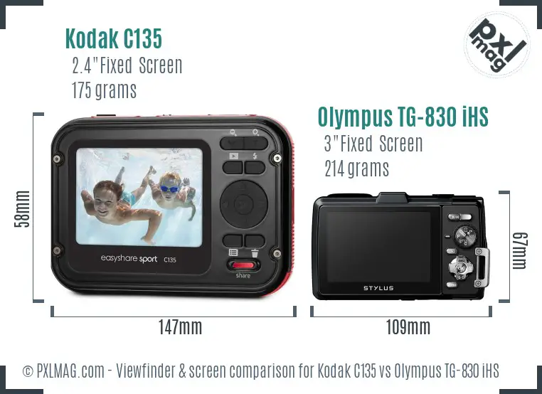 Kodak C135 vs Olympus TG-830 iHS Screen and Viewfinder comparison