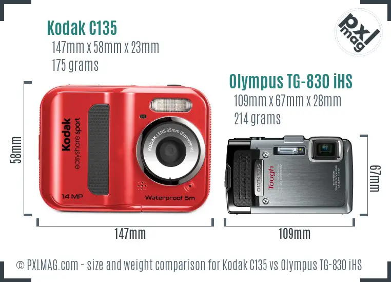 Kodak C135 vs Olympus TG-830 iHS size comparison