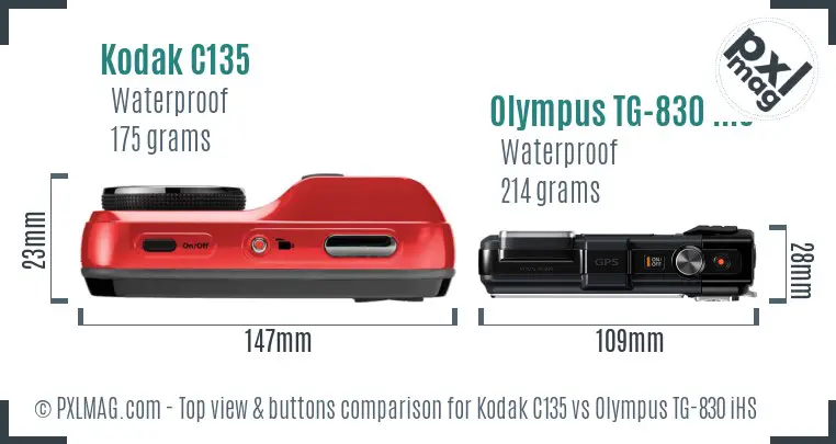 Kodak C135 vs Olympus TG-830 iHS top view buttons comparison