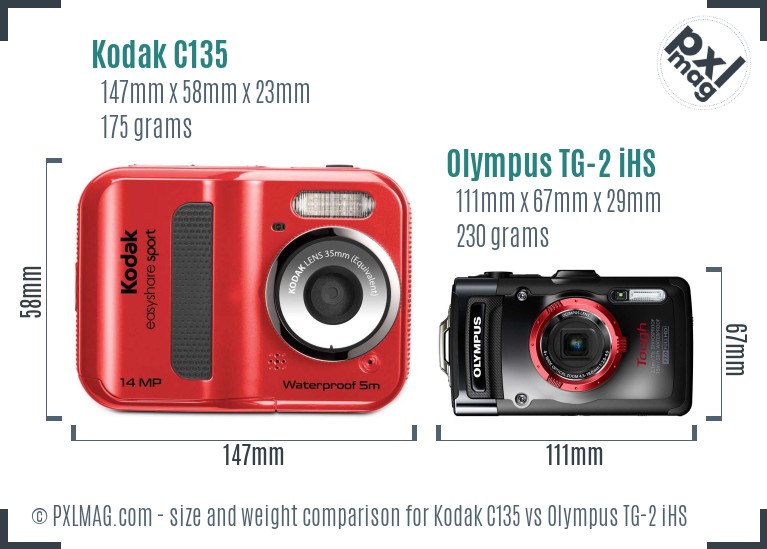 Kodak C135 vs Olympus TG-2 iHS size comparison