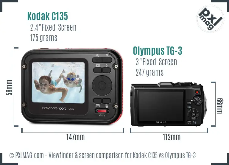 Kodak C135 vs Olympus TG-3 Screen and Viewfinder comparison