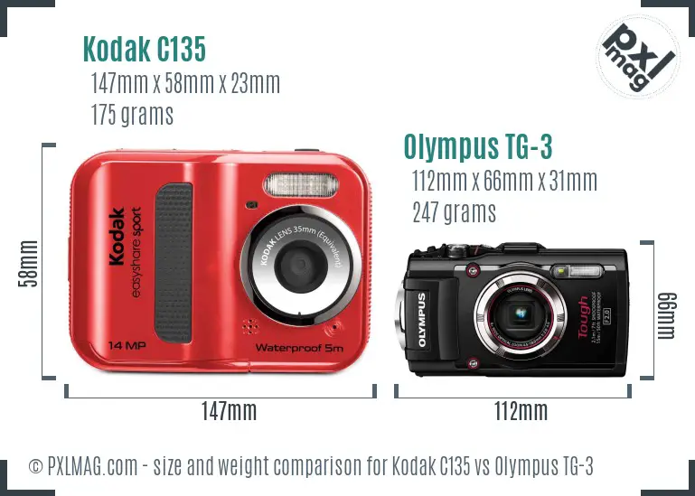 Kodak C135 vs Olympus TG-3 size comparison