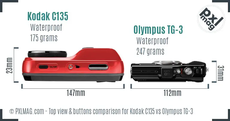 Kodak C135 vs Olympus TG-3 top view buttons comparison