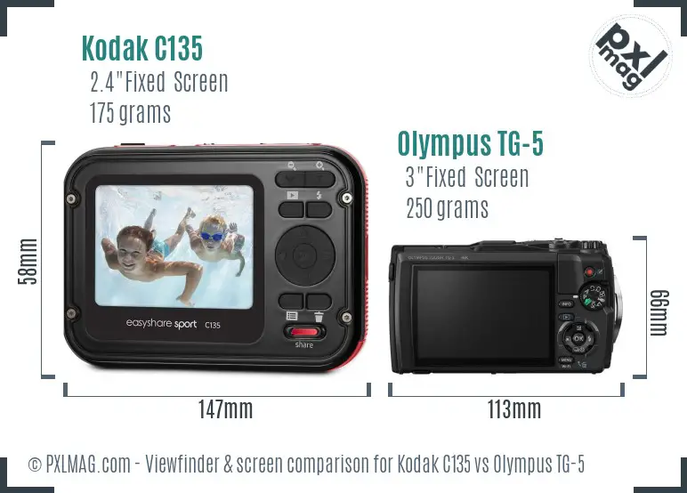 Kodak C135 vs Olympus TG-5 Screen and Viewfinder comparison