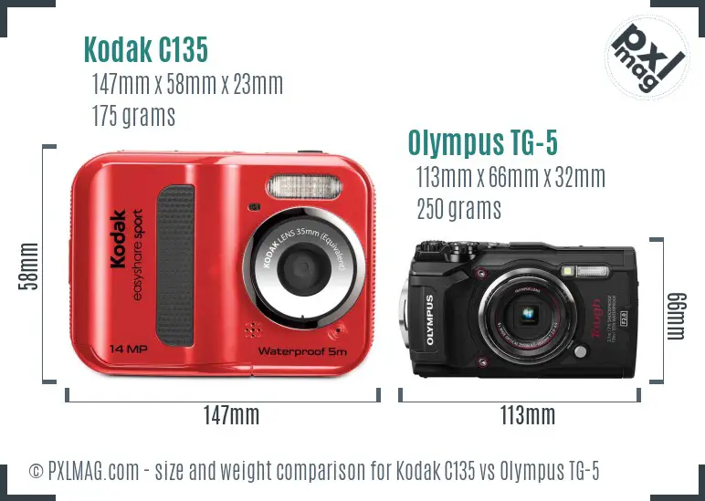 Kodak C135 vs Olympus TG-5 size comparison