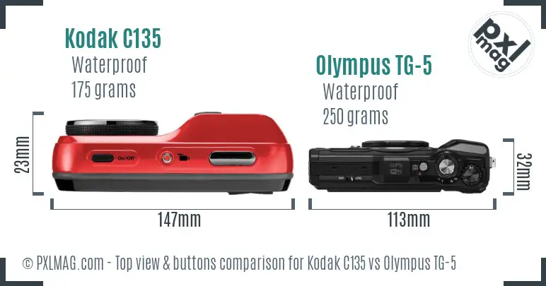 Kodak C135 vs Olympus TG-5 top view buttons comparison