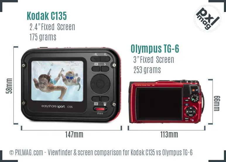 Kodak C135 vs Olympus TG-6 Screen and Viewfinder comparison