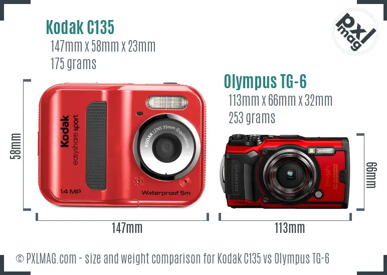 Kodak C135 vs Olympus TG-6 size comparison