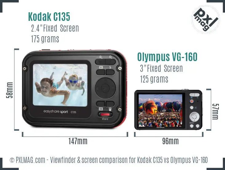Kodak C135 vs Olympus VG-160 Screen and Viewfinder comparison