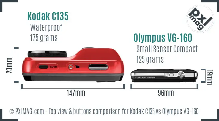 Kodak C135 vs Olympus VG-160 top view buttons comparison