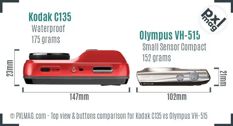 Kodak C135 vs Olympus VH-515 top view buttons comparison