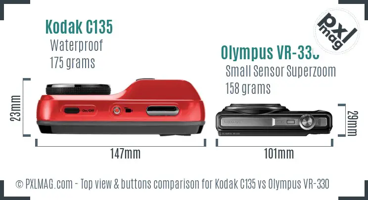 Kodak C135 vs Olympus VR-330 top view buttons comparison Kodak C135 vs Olympus VR-330 top view buttons comparison