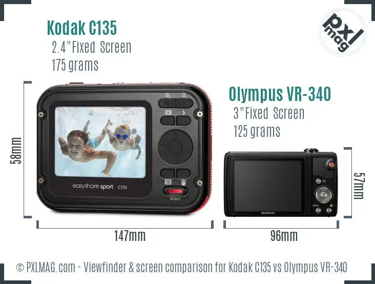 Kodak C135 vs Olympus VR-340 Screen and Viewfinder comparison