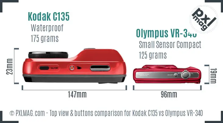 Kodak C135 vs Olympus VR-340 top view buttons comparison