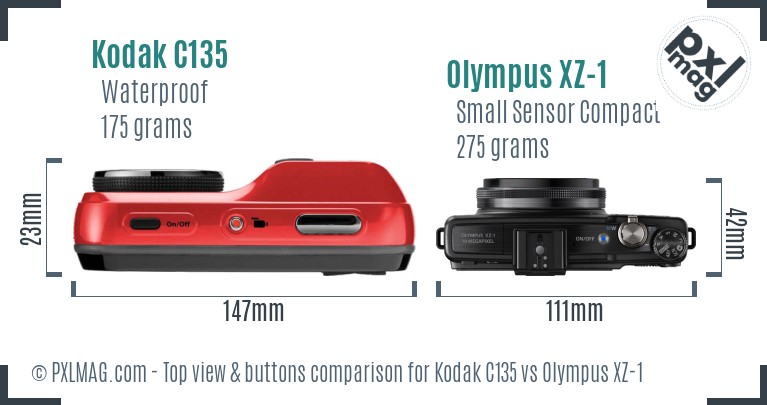 Kodak C135 vs Olympus XZ-1 top view buttons comparison