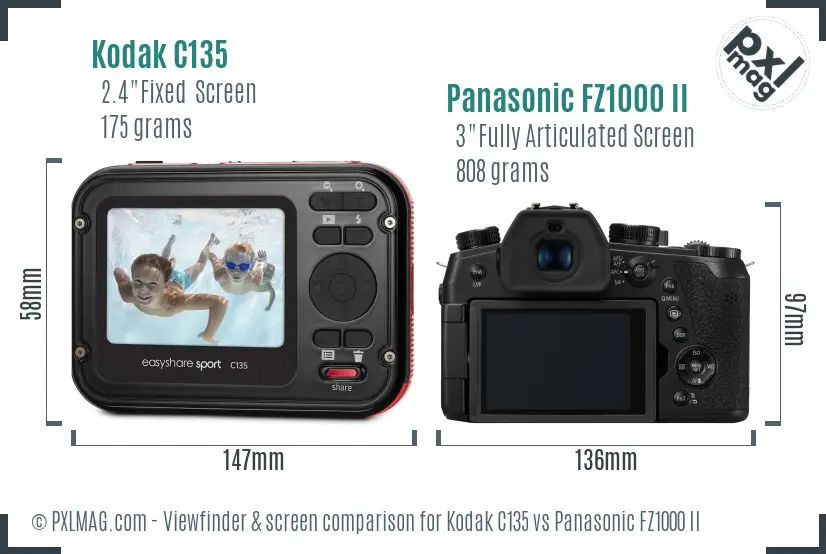 Kodak C135 vs Panasonic FZ1000 II Screen and Viewfinder comparison