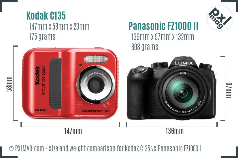 Kodak C135 vs Panasonic FZ1000 II size comparison