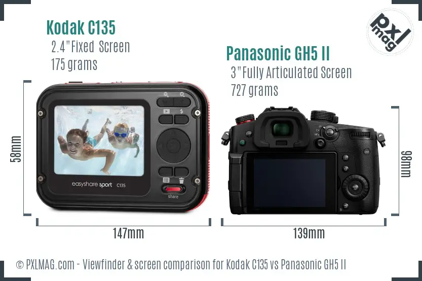 Kodak C135 vs Panasonic GH5 II Screen and Viewfinder comparison