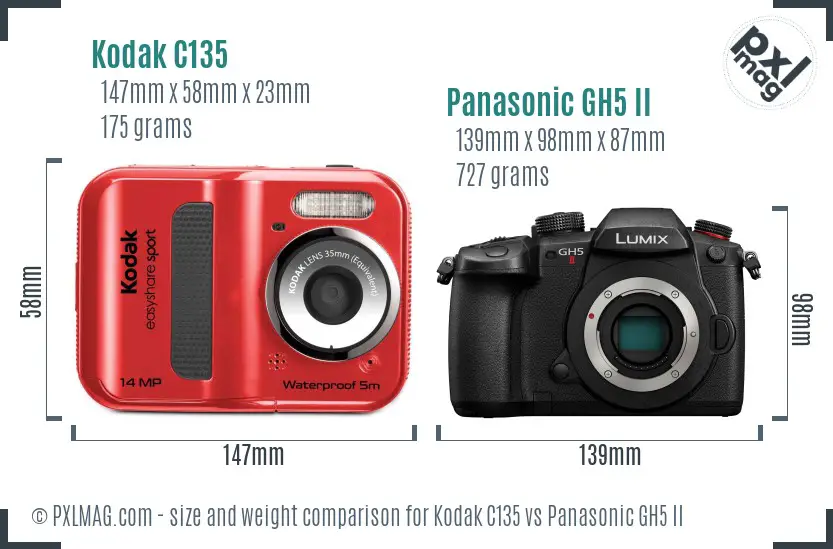 Kodak C135 vs Panasonic GH5 II size comparison