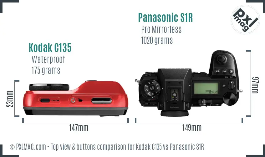 Kodak C135 vs Panasonic S1R top view buttons comparison