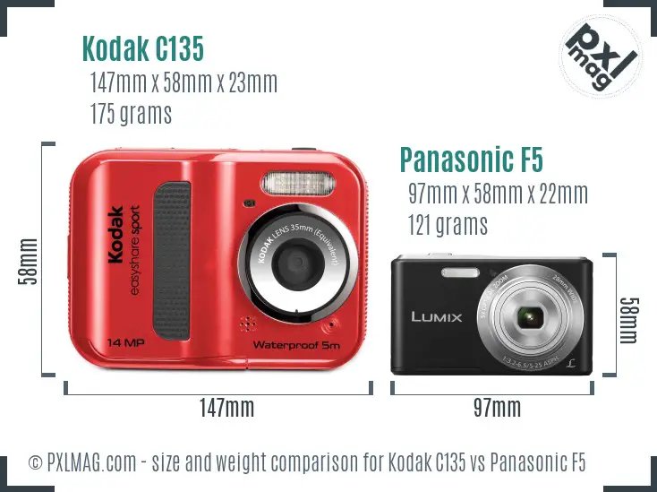 Kodak C135 vs Panasonic F5 size comparison