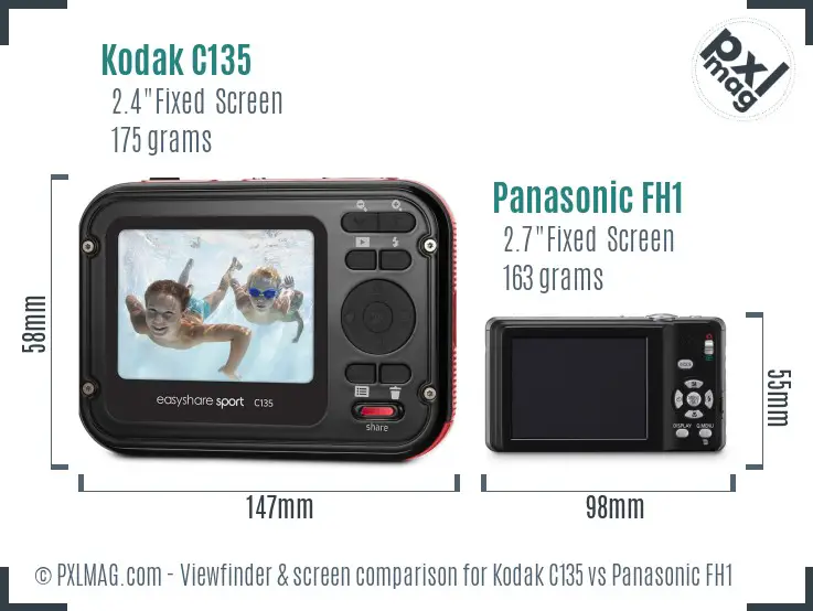 Kodak C135 vs Panasonic FH1 Screen and Viewfinder comparison