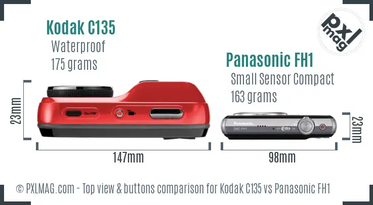 Kodak C135 vs Panasonic FH1 top view buttons comparison