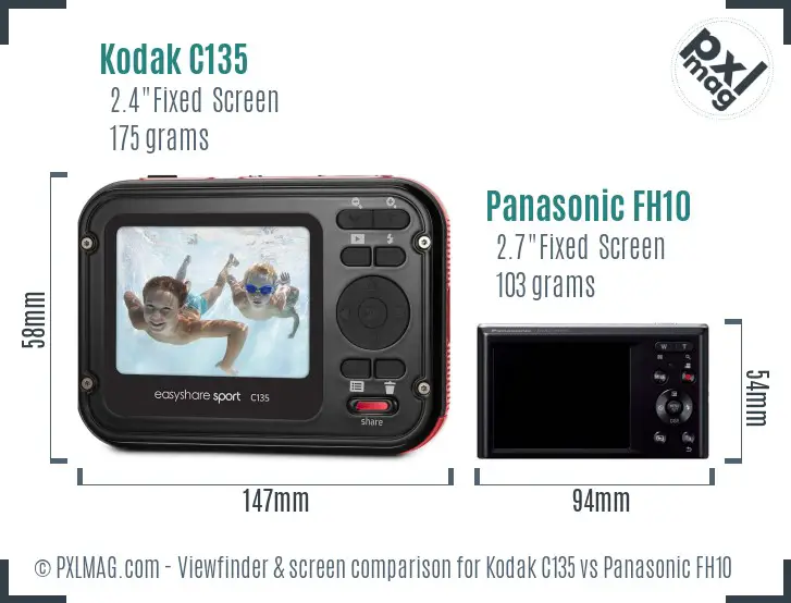 Kodak C135 vs Panasonic FH10 Screen and Viewfinder comparison