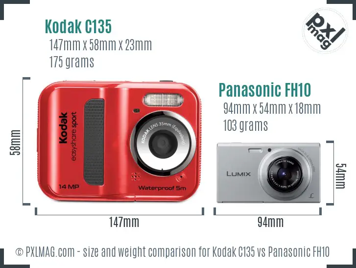 Kodak C135 vs Panasonic FH10 size comparison