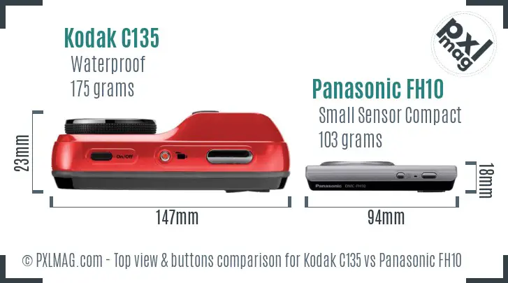 Kodak C135 vs Panasonic FH10 top view buttons comparison