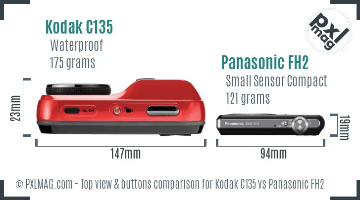 Kodak C135 vs Panasonic FH2 top view buttons comparison