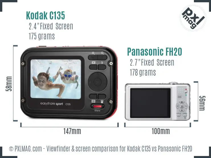 Kodak C135 vs Panasonic FH20 Screen and Viewfinder comparison