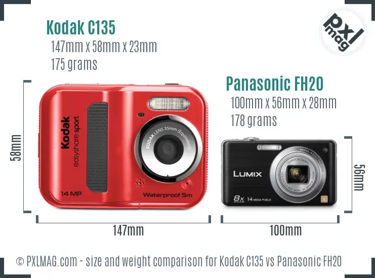 Kodak C135 vs Panasonic FH20 size comparison