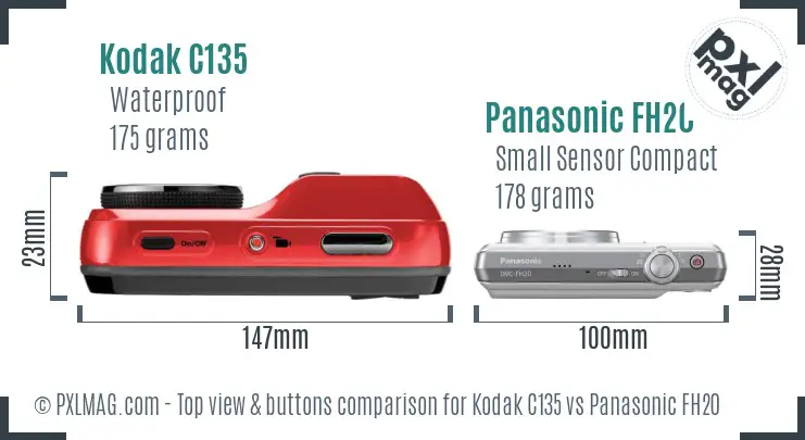 Kodak C135 vs Panasonic FH20 top view buttons comparison